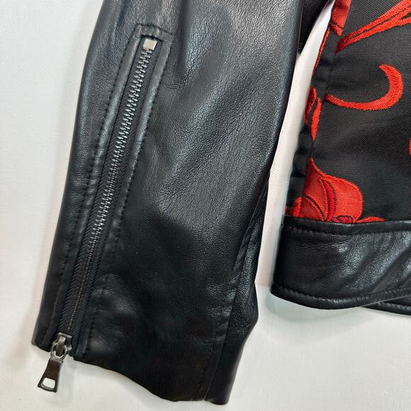 Chico’s Faux Black Leather and Tapestry Motorcycle Jacket - Picture 9 of 9